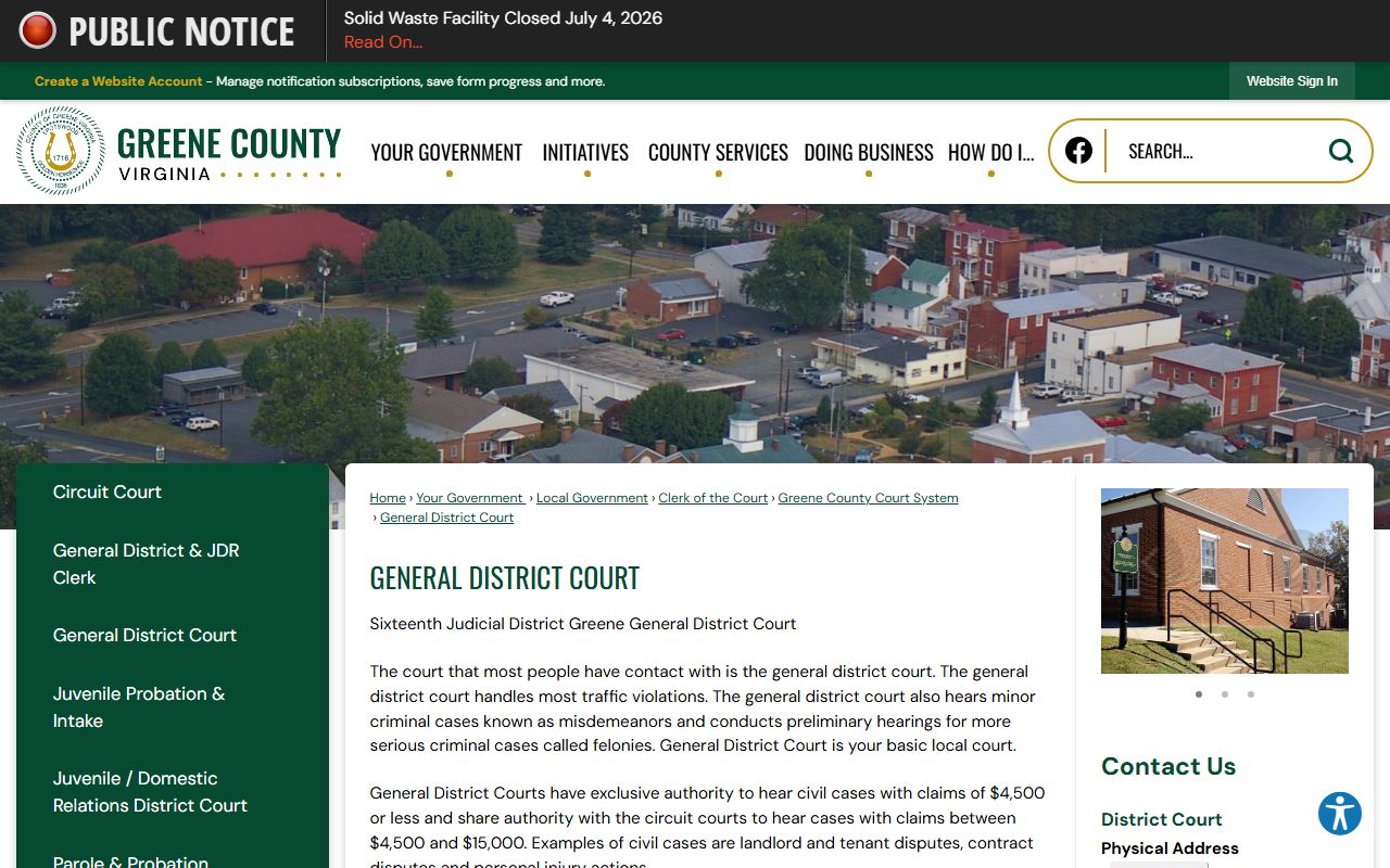 Greene County General District Court records after jail arrest docket information